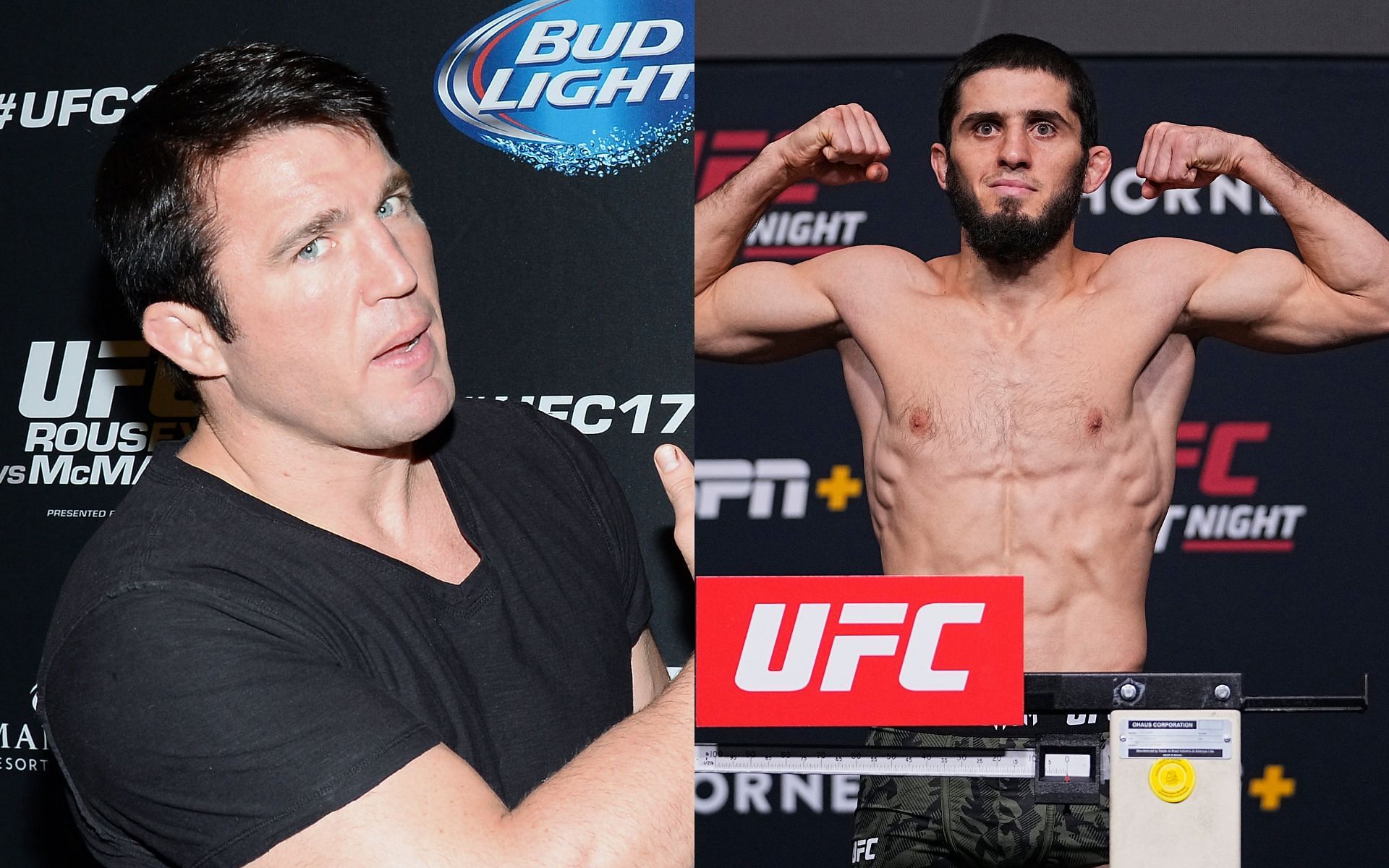 Chael Sonnen (left); Islam Makhachev (right)