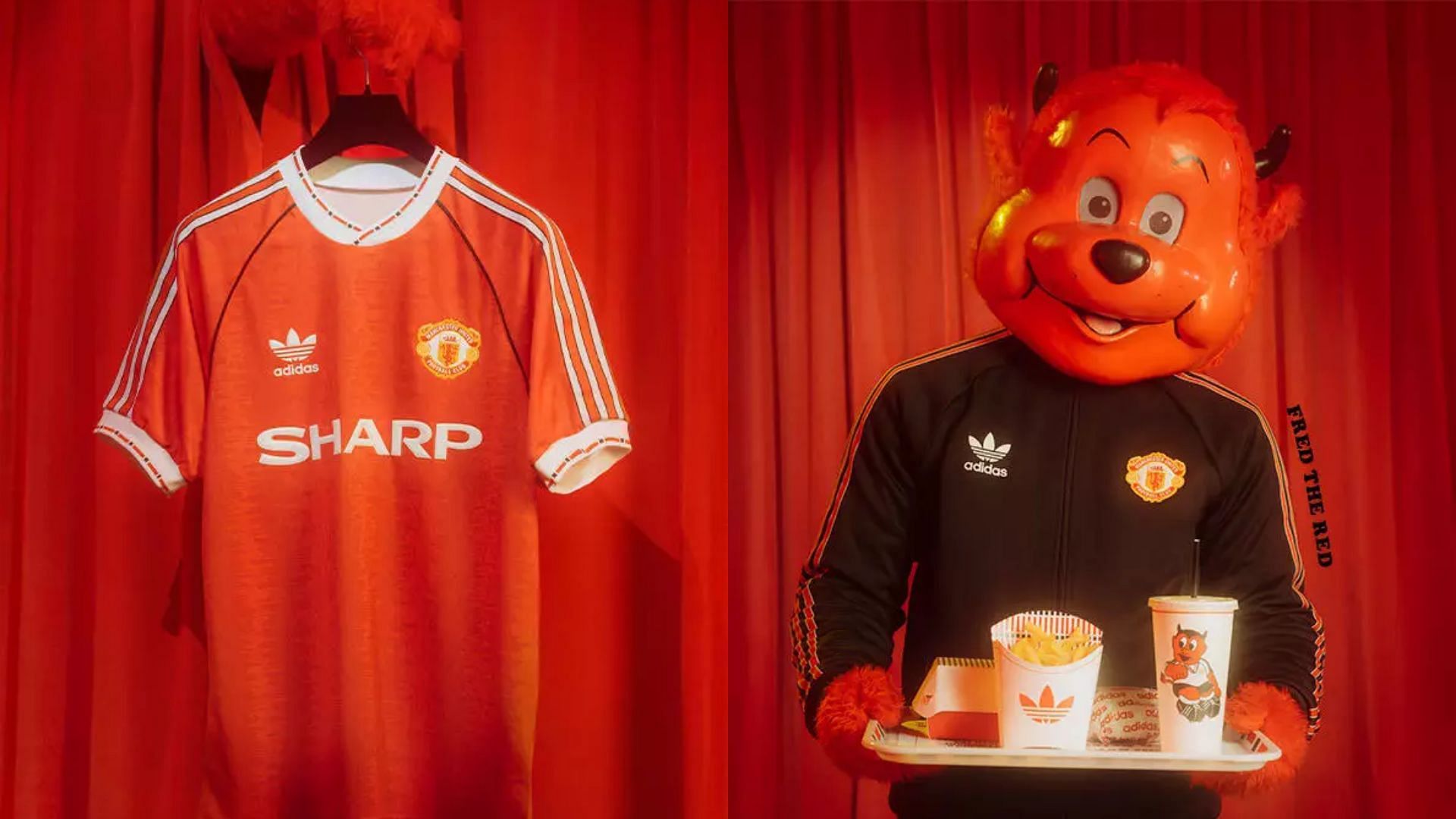 Manchester United X Adidas Originals featuring United 90 home jersey and track top (Image via Adidas)