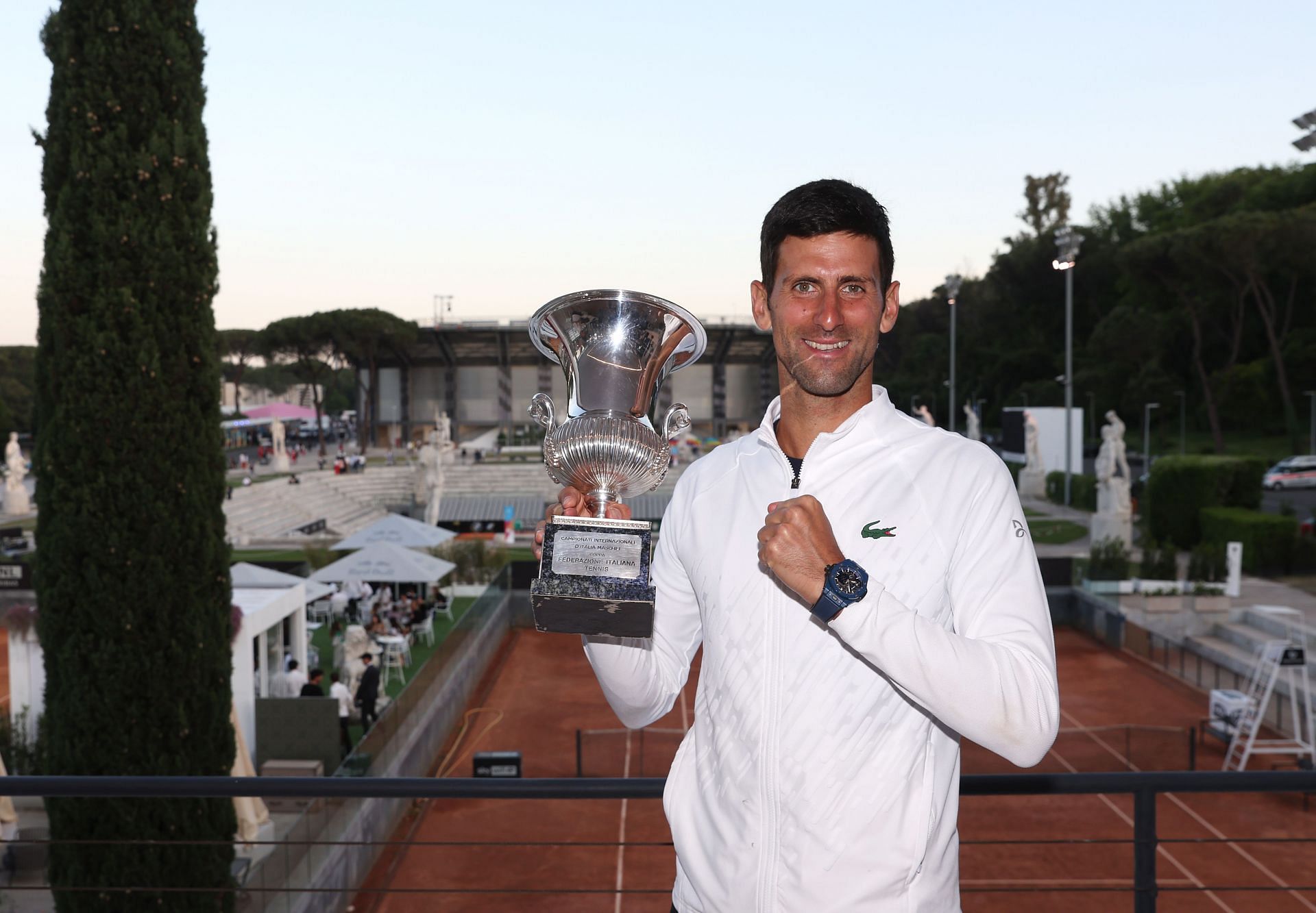 Novak Djokovic celebrates winning the 2022 Italian Open in Rome at the Foro Italico
