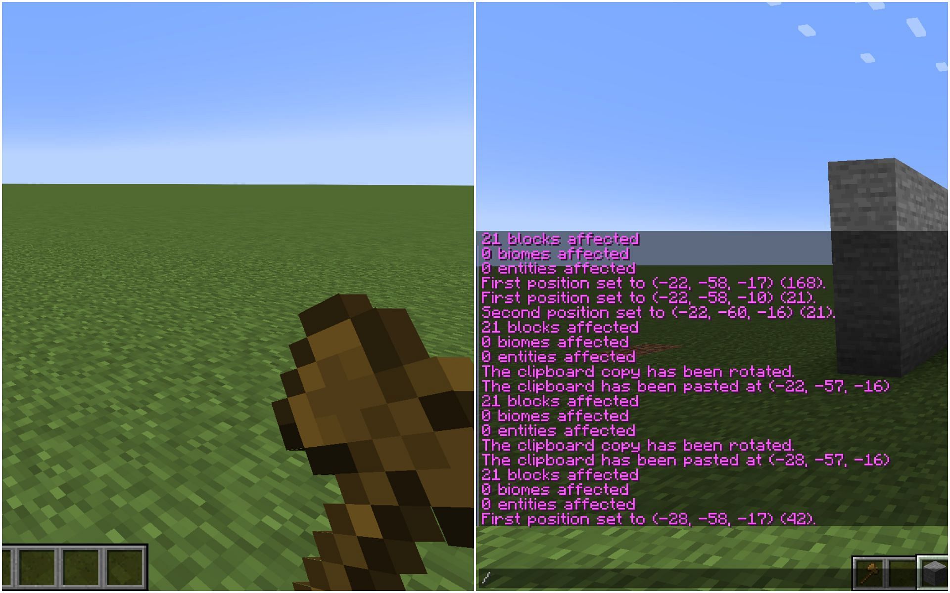 Using wooden axe to start using WorldEdit (Image via Minecraft)