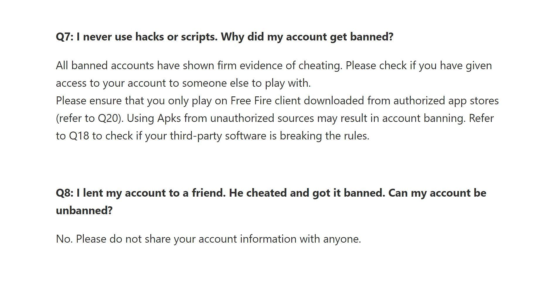 If an account has been used for cheating, it will be banned (Image via Garena)