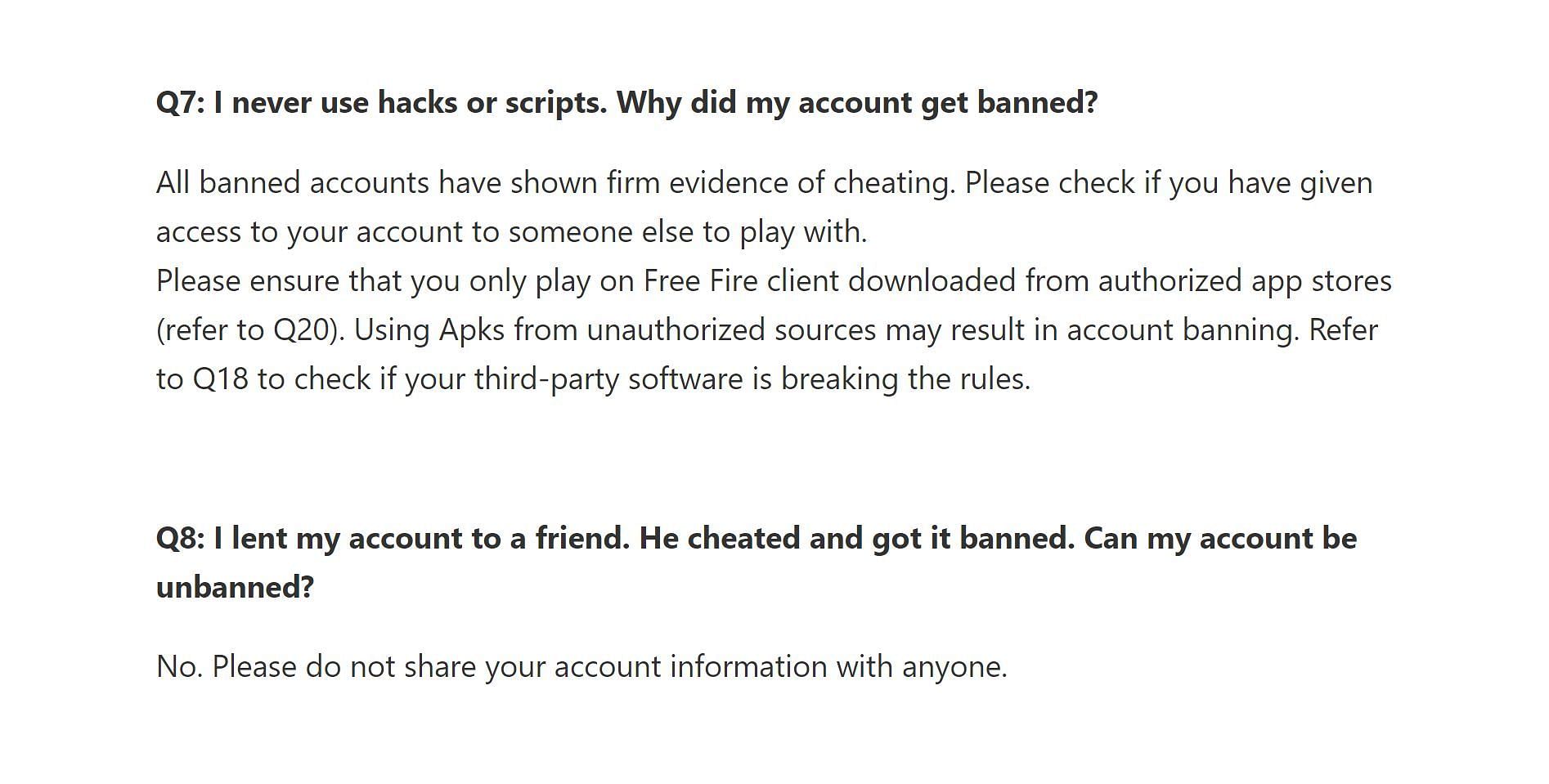 IDs with evidence of cheating will be banned even if the access is not with users (Image via Garena)