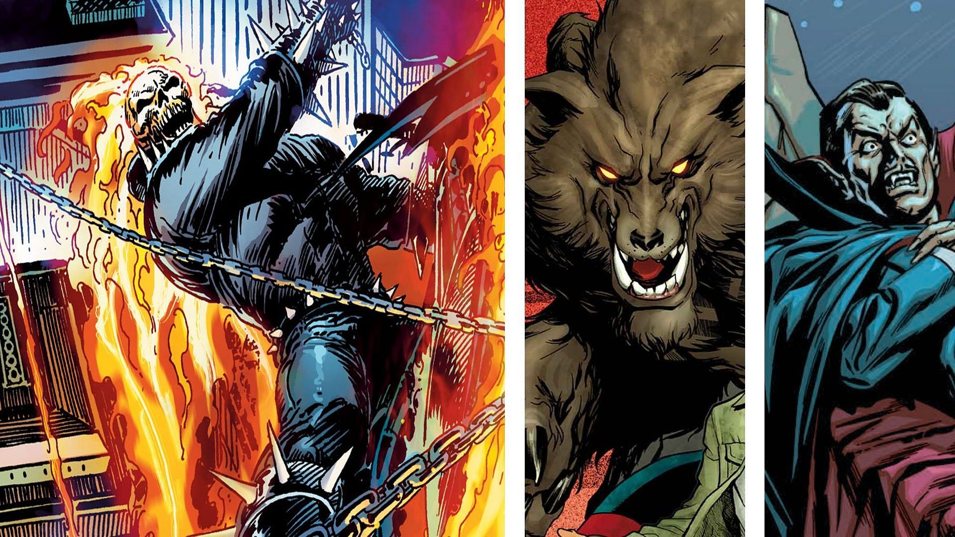 Ghost Rider, Werewolf by Night, and Dracula (Images via Marvel Comics)