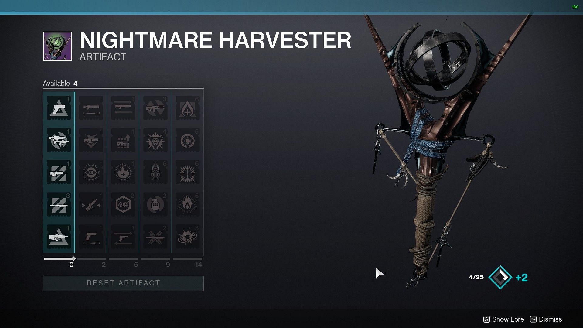 Destiny 2 Season of the Haunted artifact, Nightmare Harvester (Image via Bungie)