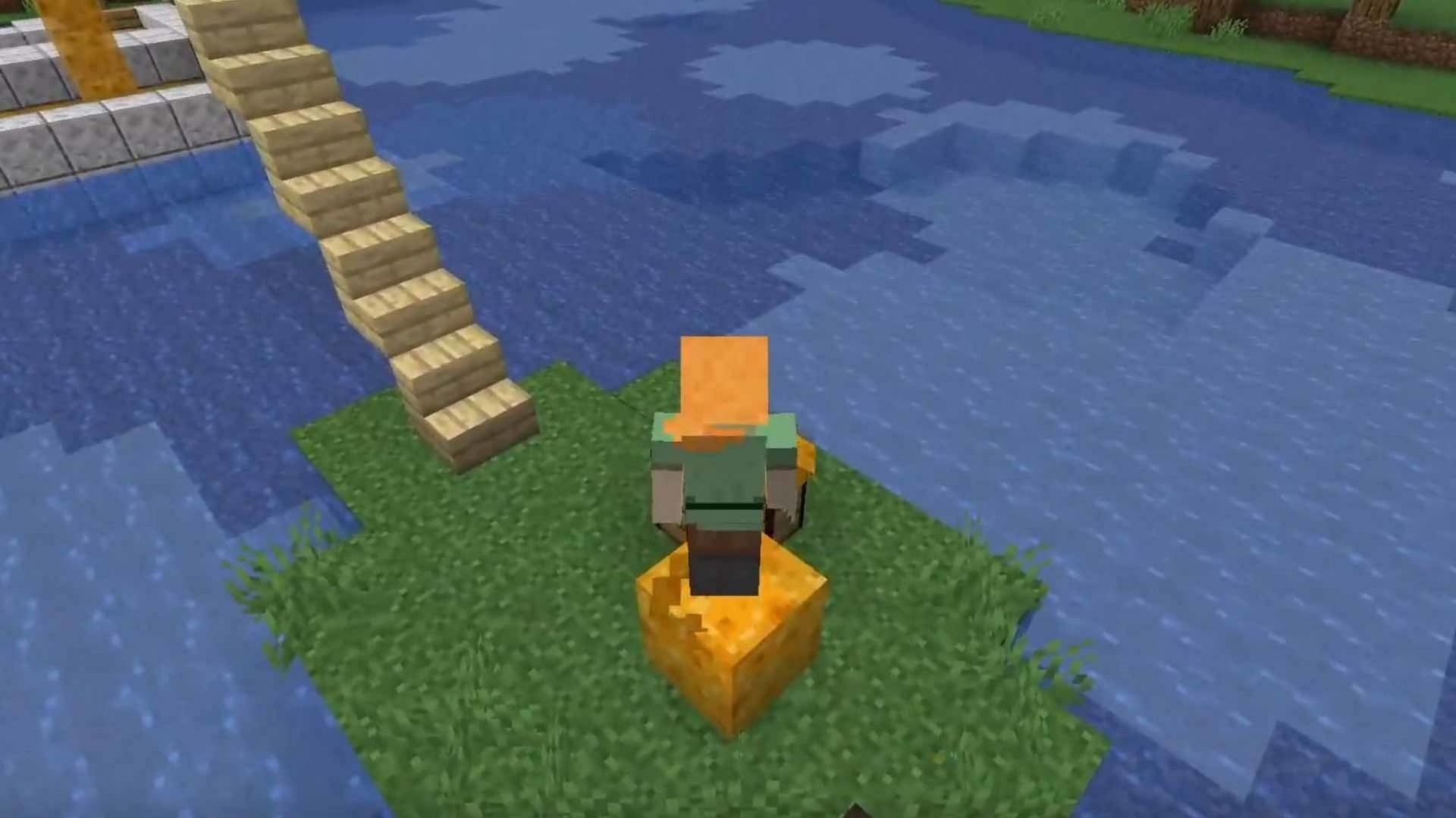 Honey blocks can be a player&#039;s best friend when descending a tall structure in the game (Image via Mojang)