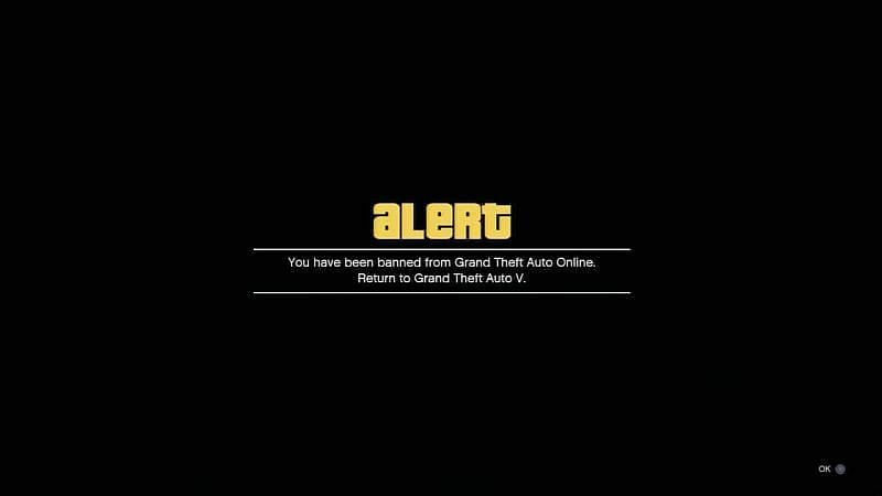 The message GTA Online players will get when they&#039;re banned (Image via Rockstar Games)
