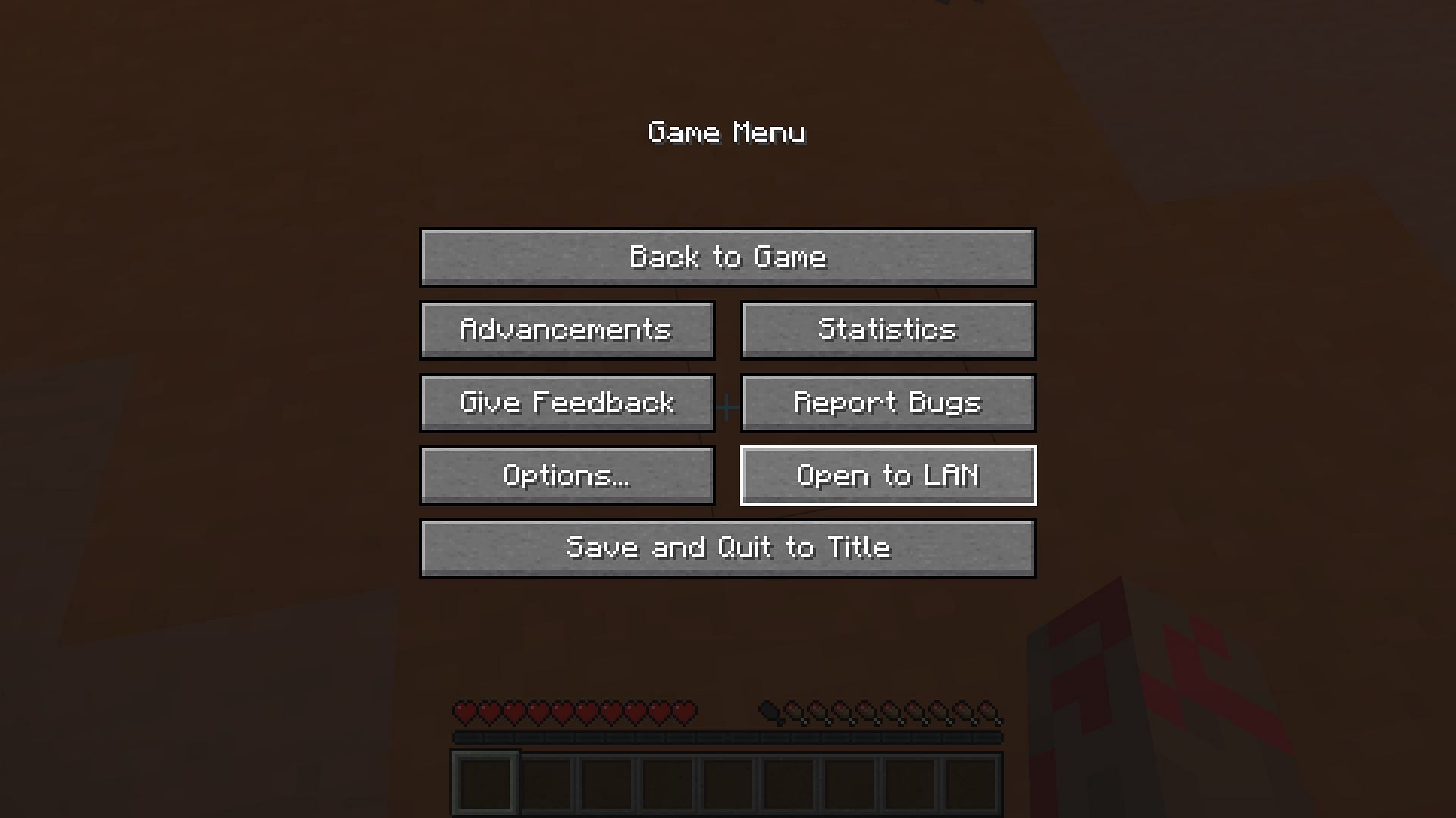 The LAN settings in the pause menu (Image via Mojang)
