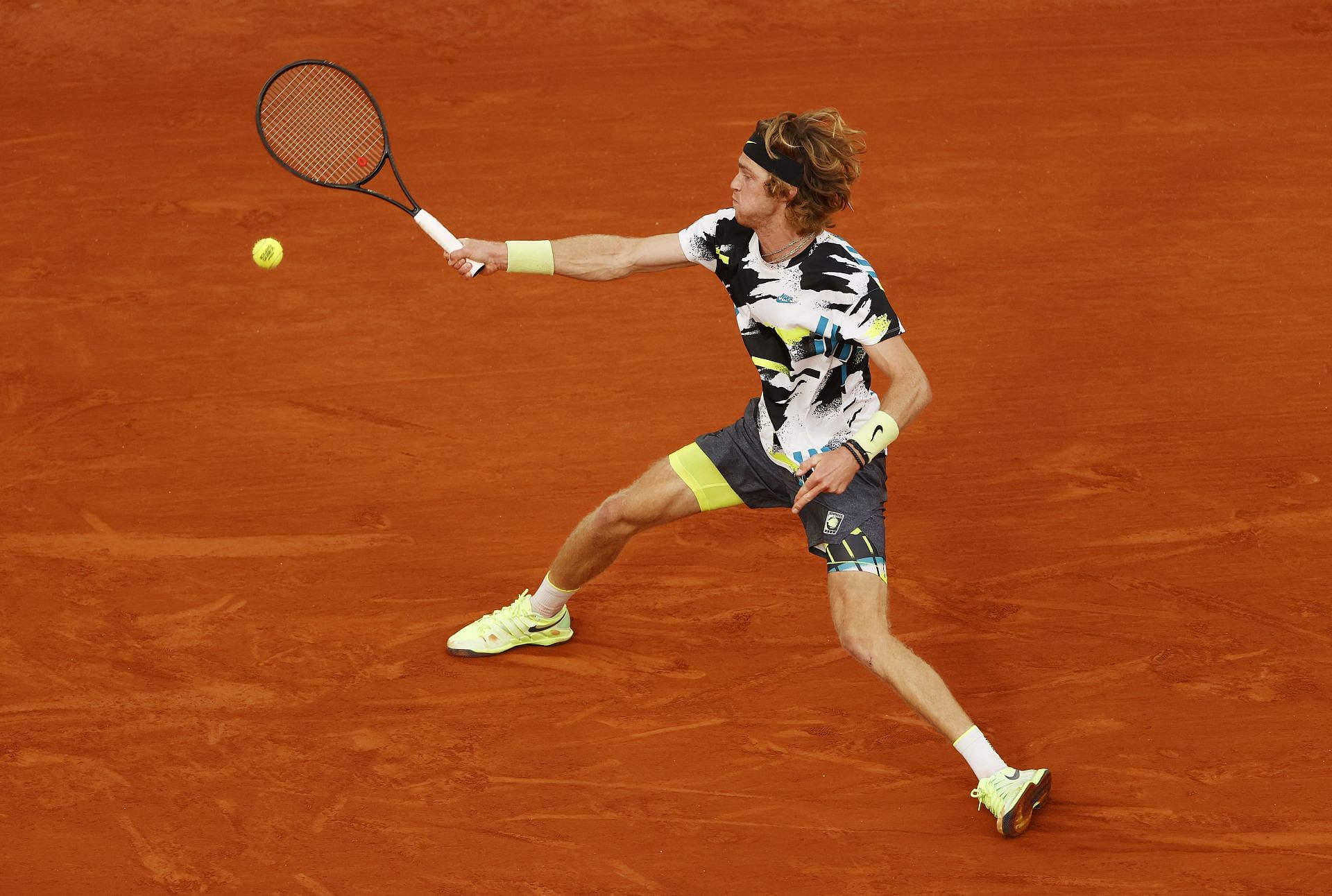 Rublev in action at the quarterfinals of the 2020 French Open