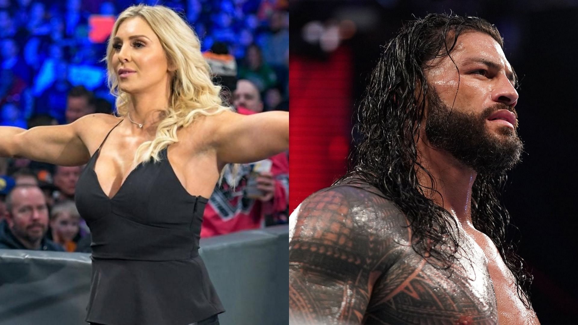 Charlotte Flair (left); Roman Reigns (right)