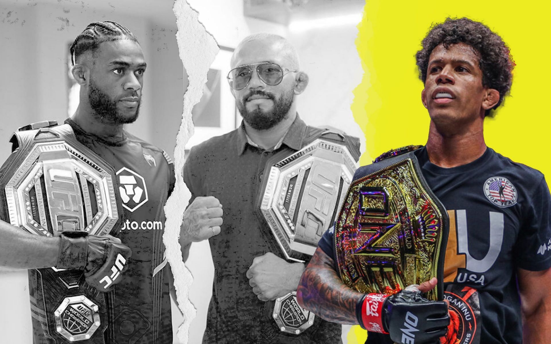 Adriano Moraes (R) believes he can win against UFC champs Deiveson Figueiredo (C) and Aljamain Sterling (L). | [Photos: @funkmastermma and @daico_deusdaguerra on Instagram/ONEChampionship]ONE Championship, @