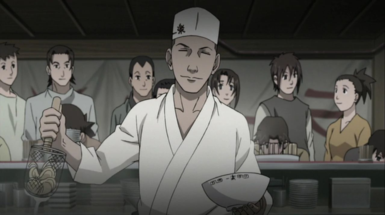 Teuchi Ichiraku at the opening of Ichiraku Ramen, 34 years before the Fourth Shinobi World War (Image via Pierrot)