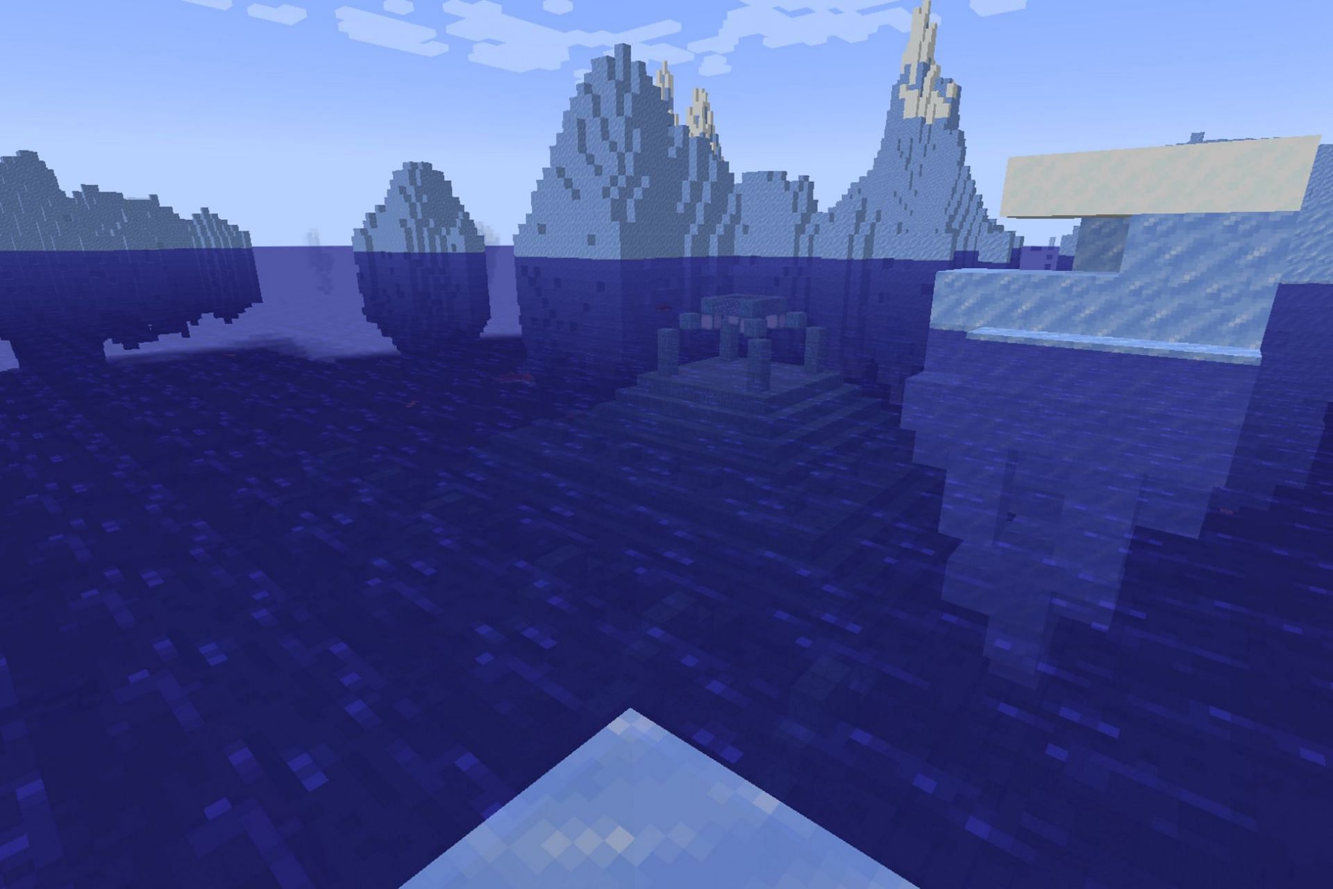 Adjacent monuments to the spawn are steeped in frozen oceans (Image via Mojang)