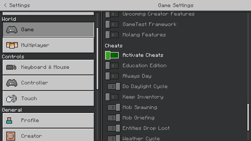 How to enable cheats in an existing minecraft world