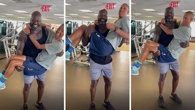 Video: Shaquille O'Neal uses 5-time All-Star as a bicep curler