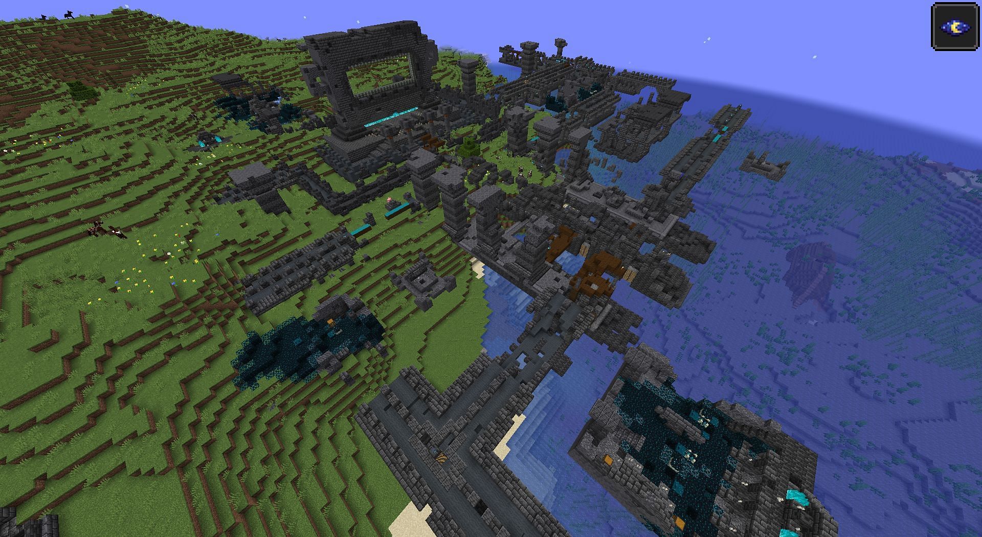 Complete Ancient City generated on the surface (Image via Minecraft snapshot 22w18a)