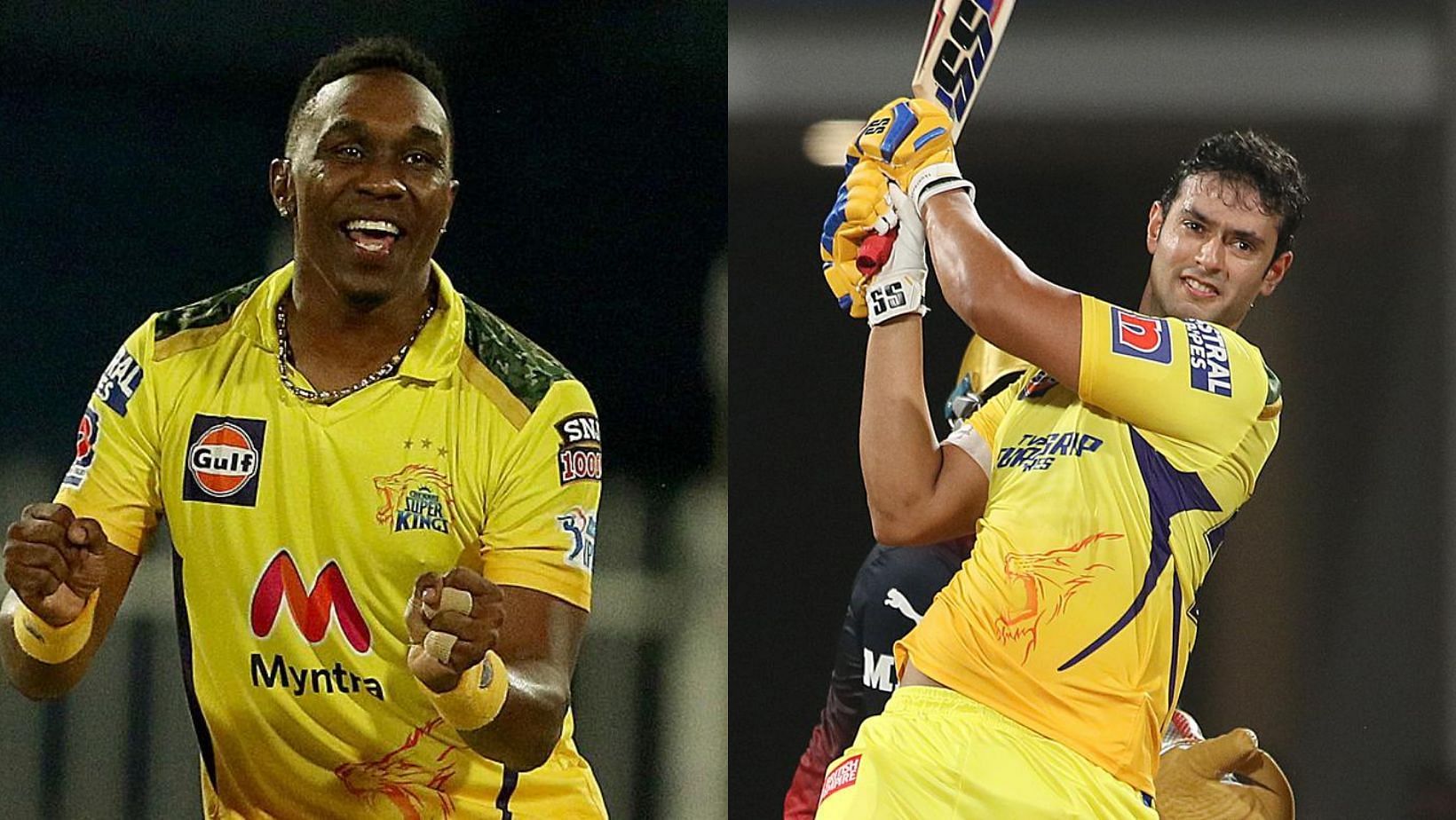 Dwayne Bravo (L) and Shivam Dube in action for CSK.