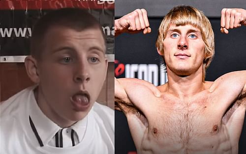 Paddy Pimblett at 16 (left, image via AnGeL on YouTube) and Pimblett weighing in for a UFC fight (right, image via @espnmma on Twitter)