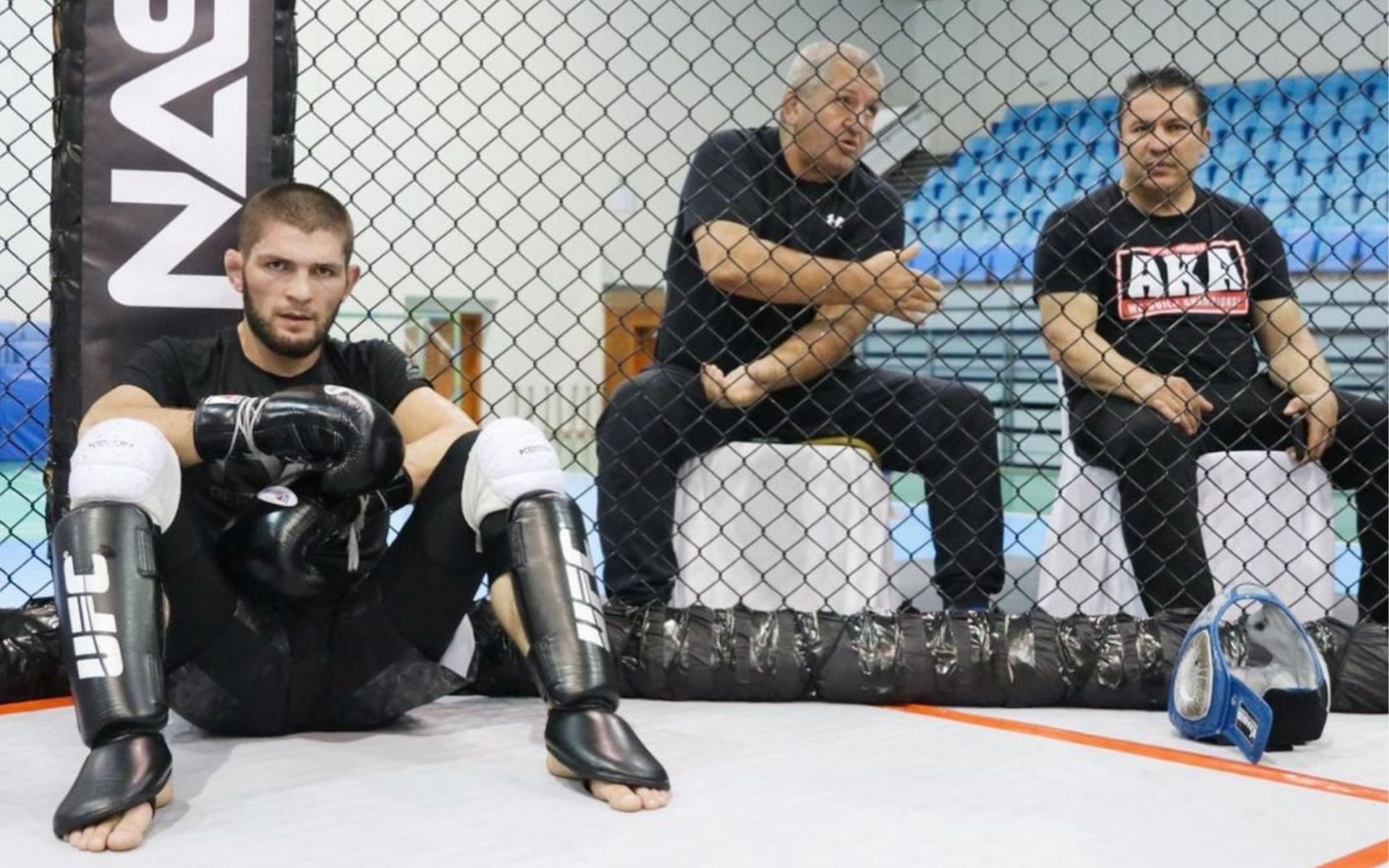 From left to right: Khabib Nurmagomedov, Abdulmanap Nurmagomedov and Javier Mendez [Image Courtesy: @akajav on Instagram]