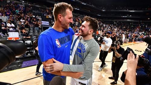 Luka Doncic [right] took a page out of Dirk Nowitzki's book en route to the former's dazzling performance in Game 7 on the road against the Phoenix Suns.