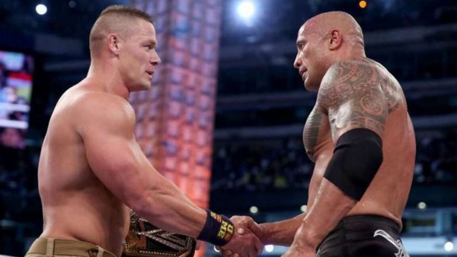 The two future WWE Hall of Famers during their WrestleMania match