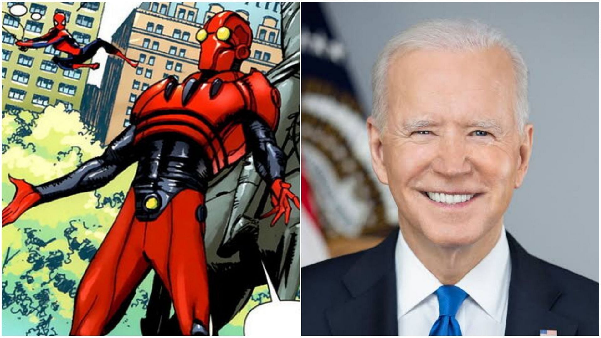 Spectrum and President Biden (Image via Marvel Comics and Twitter)