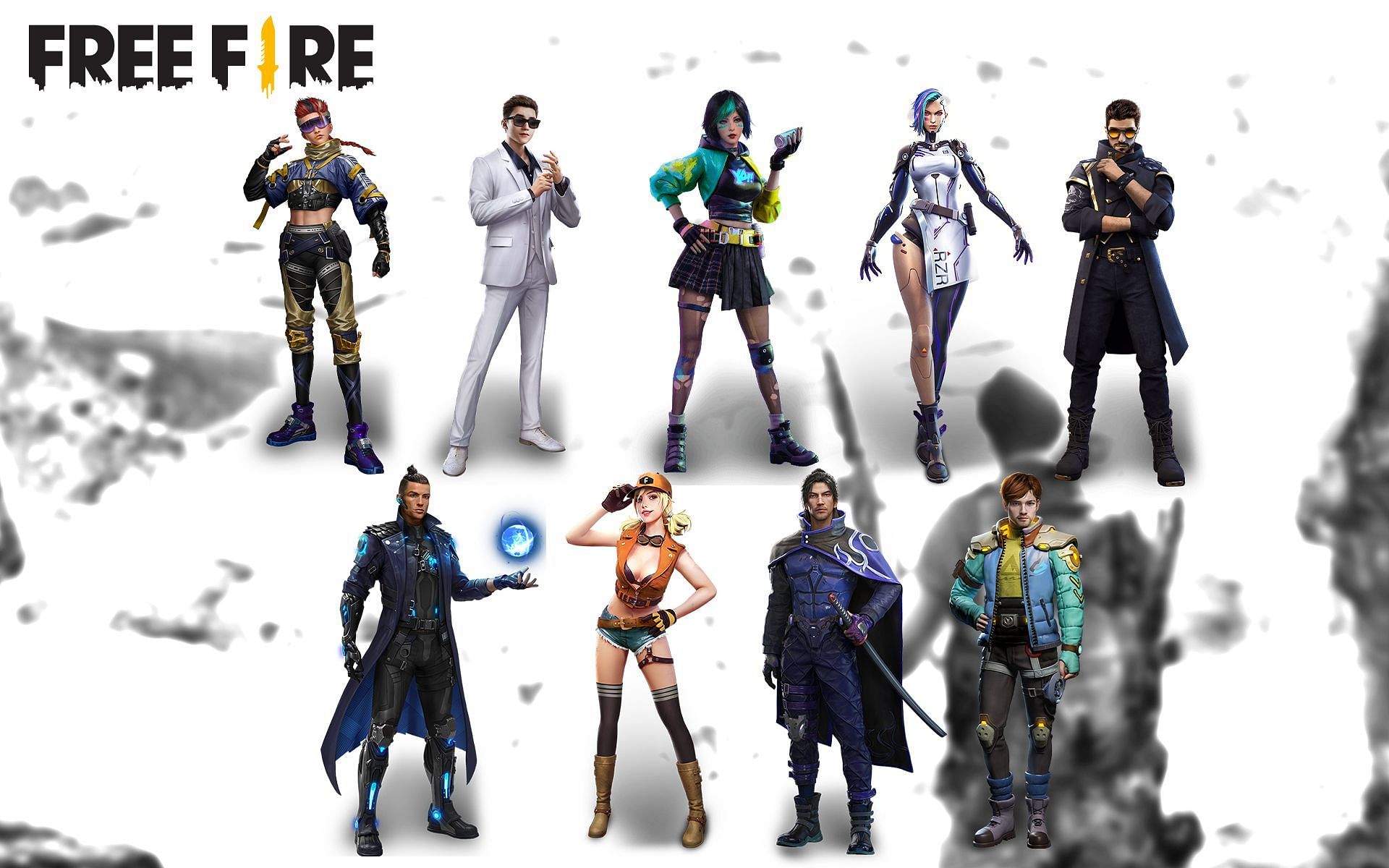 Free Fire characters that have been adjusted as per the OB34 Advance Server (Image via Sportskeeda)