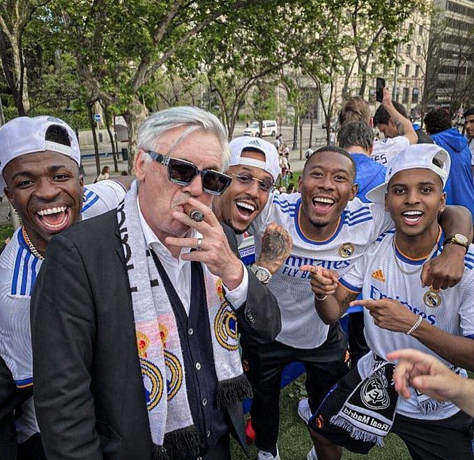 Carlo Ancelotti Poses With Cigar Alongside Real Madrid Stars After Being Crowned La Liga 