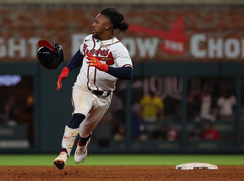 Ozzie Albies laughing during game
