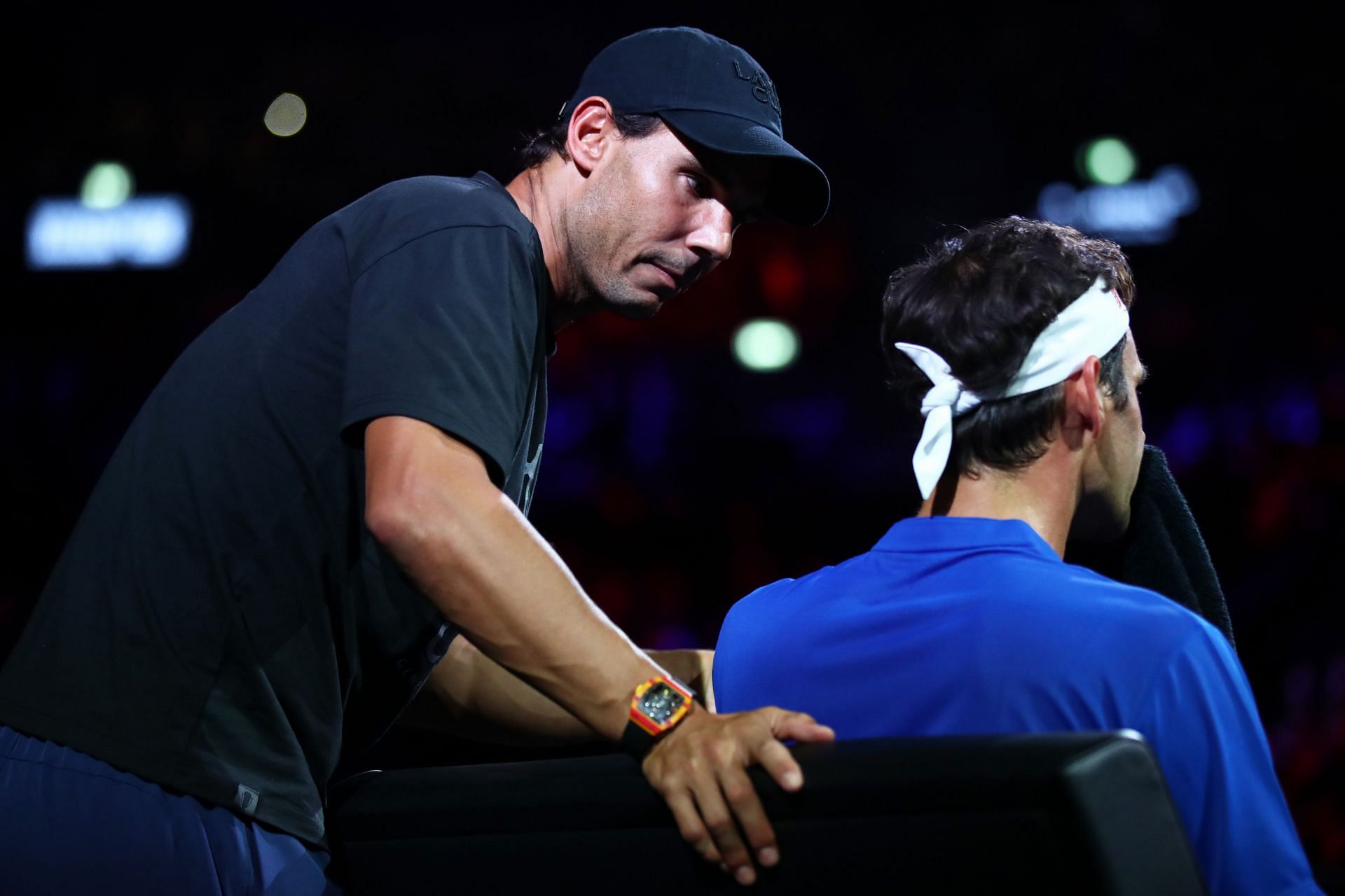 Rafael Nadal and Roger Federer at the Laver Cup in 2019