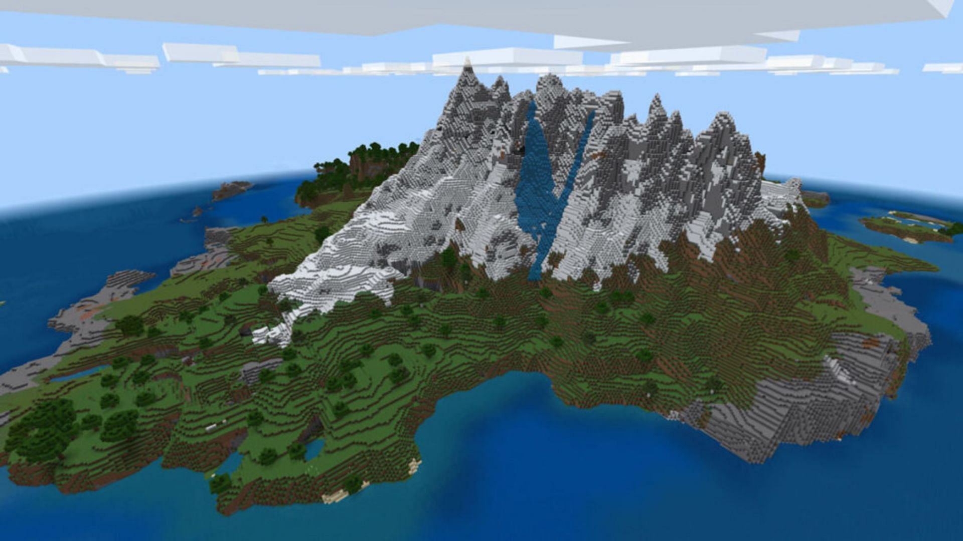 Players in this seed can establish themselves on the survival island before heading to the ocean monuments nearby (Image via Minecraft &amp; Chill/Youtube)