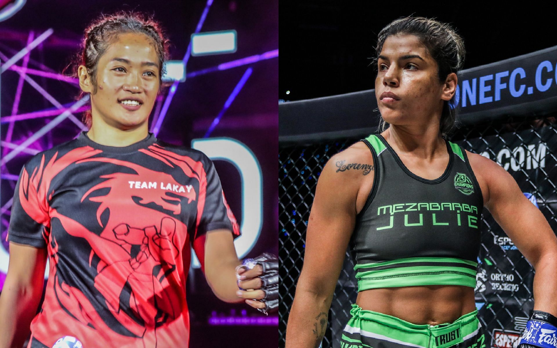Jenelyn Olsim (left) will return to the Circle when she takes on Julie Mezabarba (right) at ONE 158. [Photos ONE Championship]