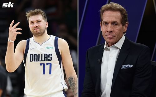 Dallas Mavericks star Luka Doncic (L) and Fox Sports analyst Skip Bayless (R)