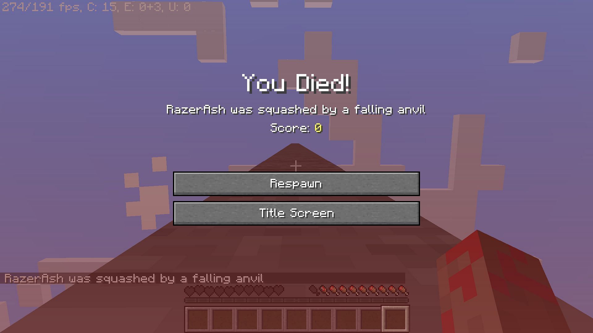 The message afte rplayers get crushed by an anvil (Image via Minecraft)