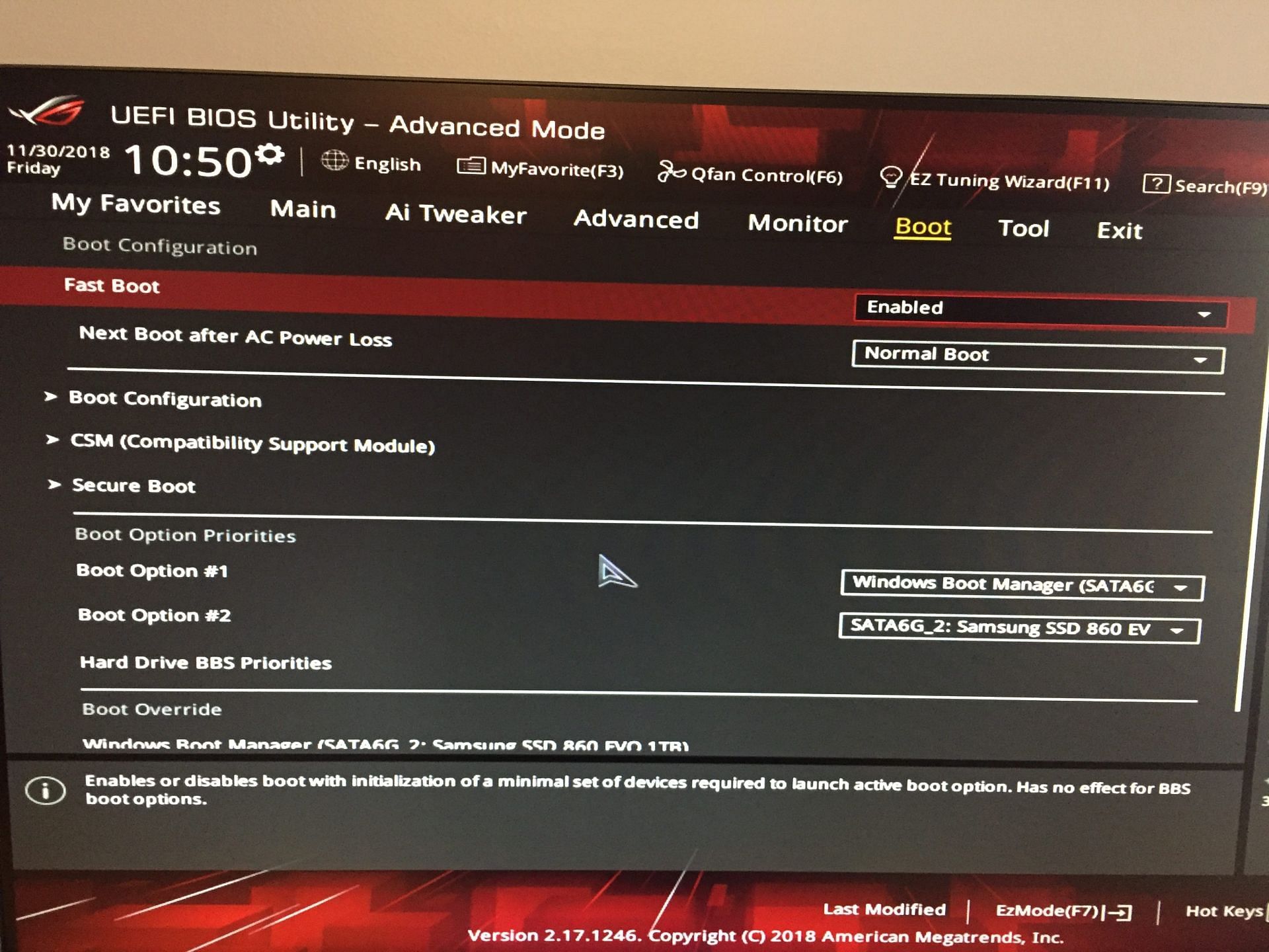 Asus Fast Boot toggle (Image via u/JC101702 /Reddit)