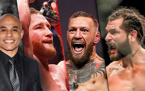 Ali Abdelaziz (far left), Justin Gaethje (left), Conor McGregor (right), Jorge Masvidal (far right)