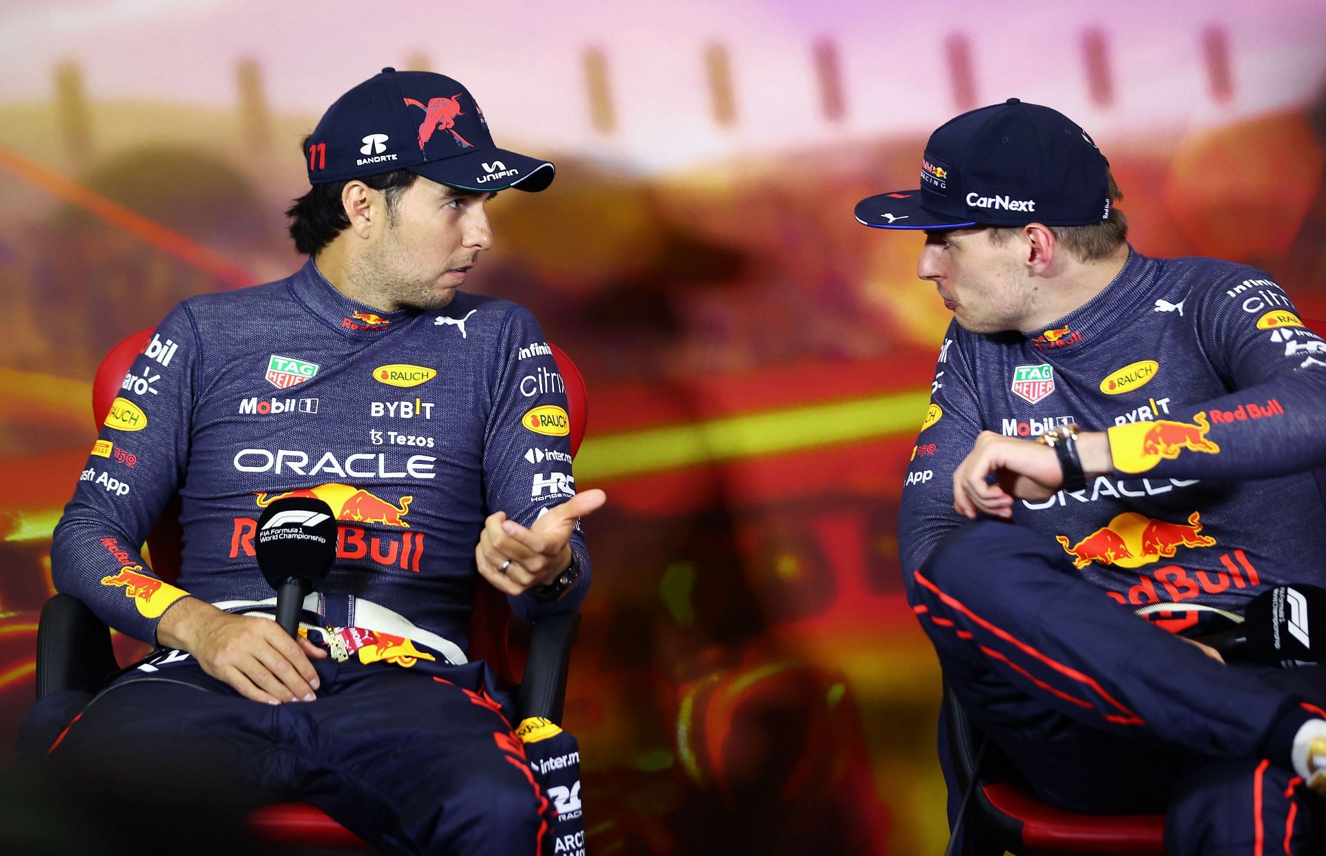 Max Verstappen (right) was thankful for Sergio Perez&#039;s (left) &quot;support&quot; at the 2022 Spanish GP