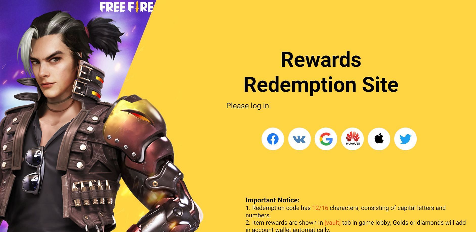 Redeem codes should be used on the Rewards Redemption Site (Image via Garena)