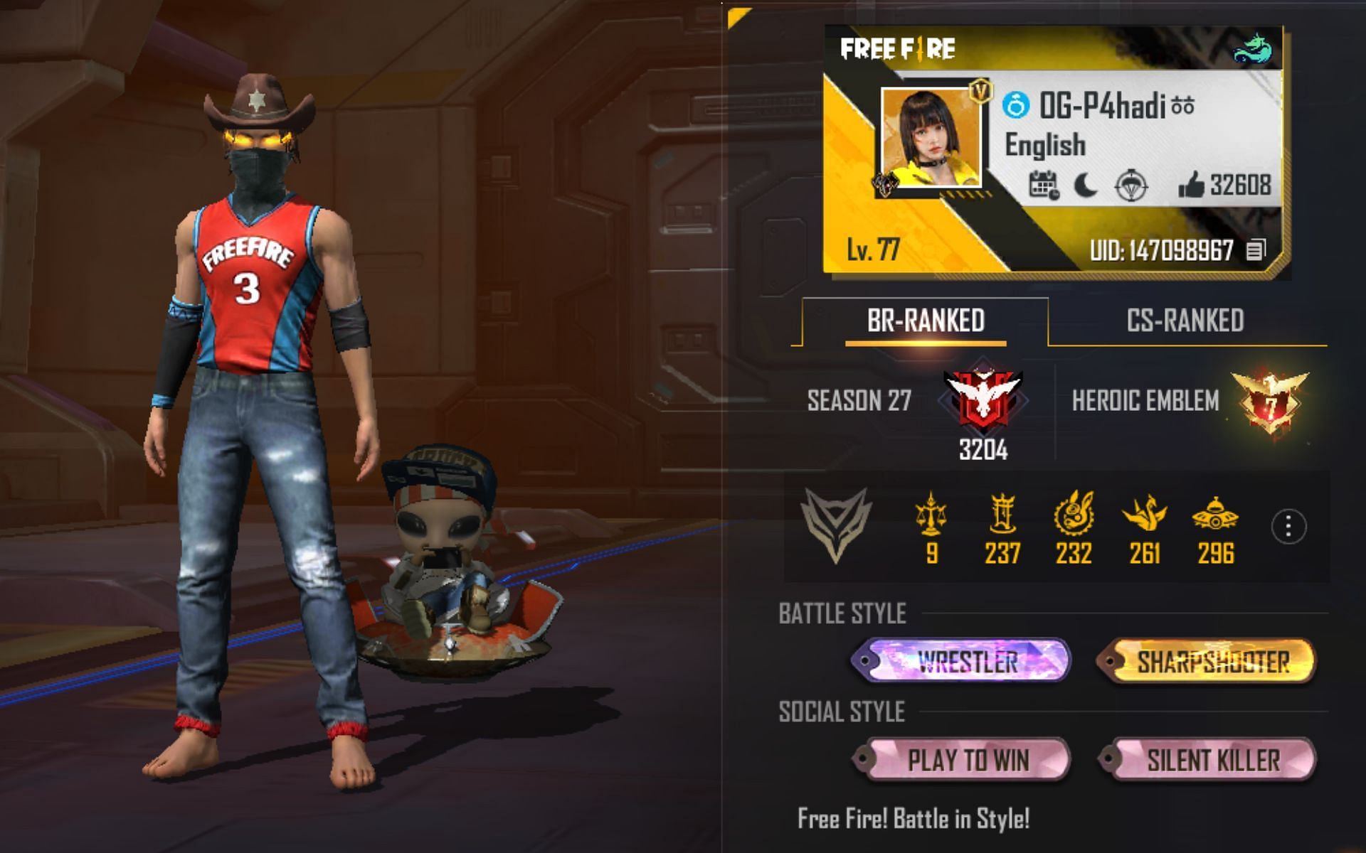 This is Pahadi&#039;s official Free Fire ID (Image via Garena)