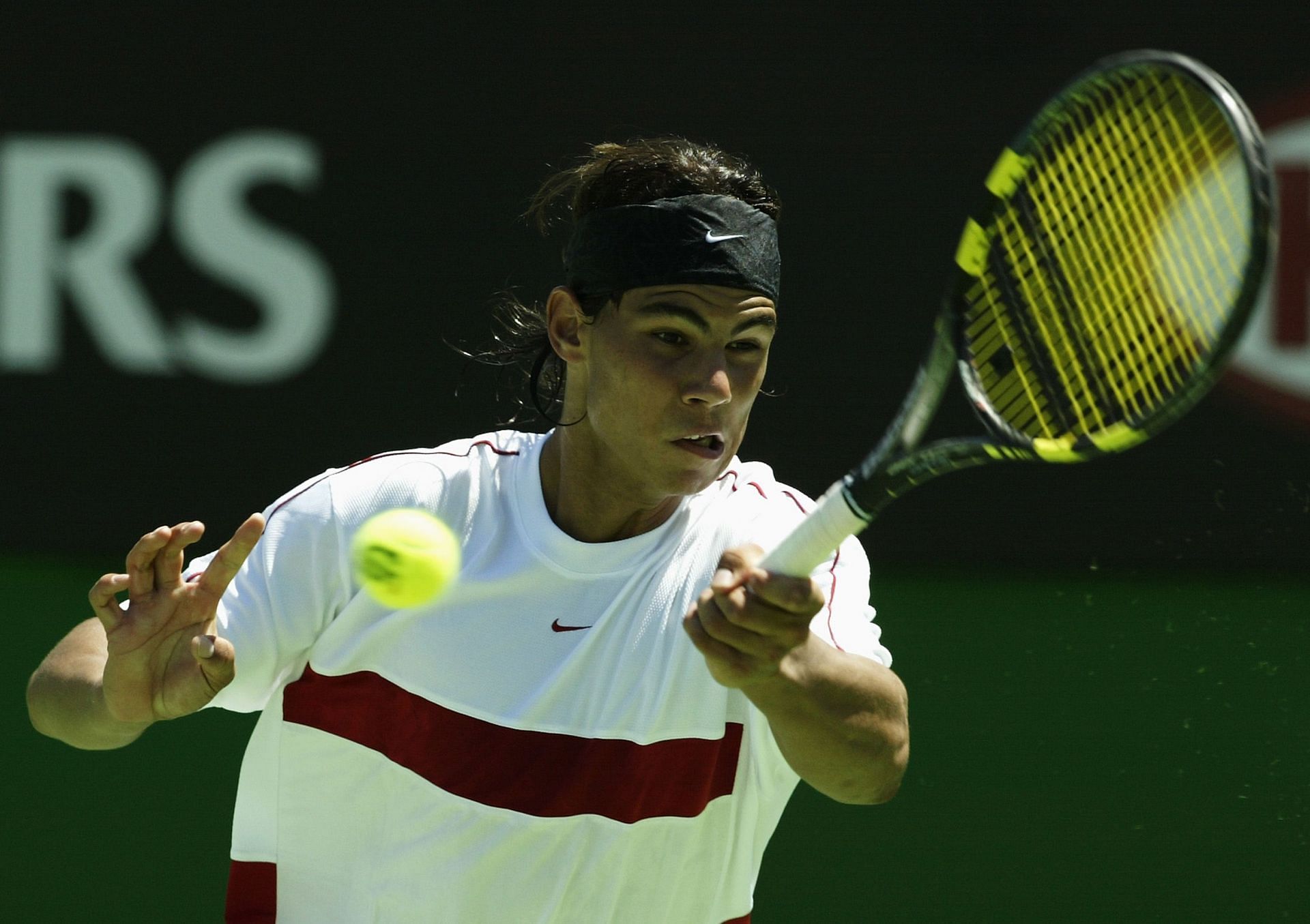 Rafael Nadal hits a forehand at the 2004 Australian Open