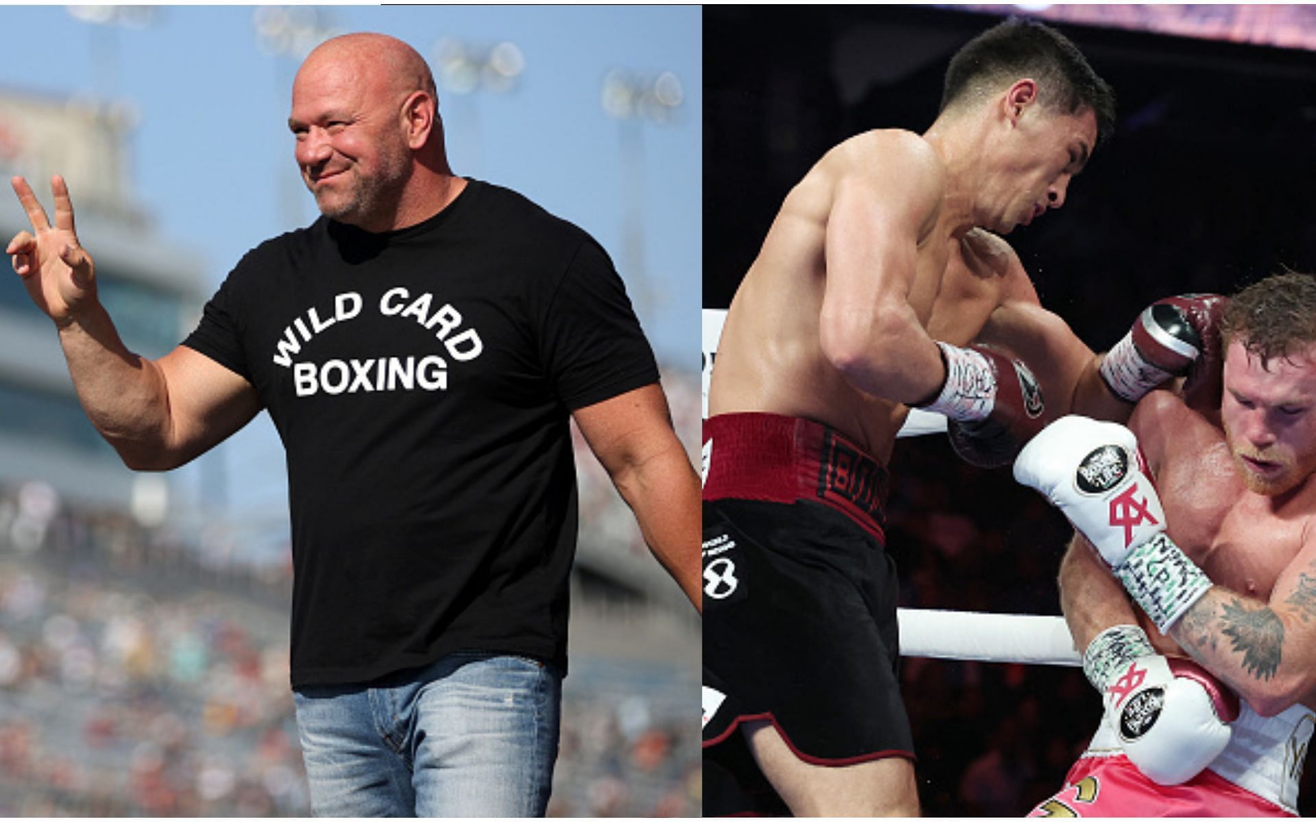 From left to right: Dana White, Dmitry Bivol, and Canelo Alvarez