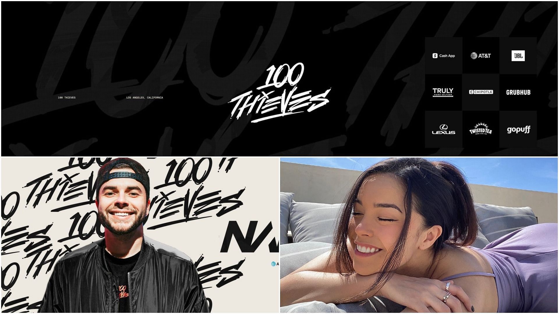 Nadeshot shares a heartfelt message as 100 Thieves announce a new video game (Image via 100 Thieves, Nadeshot, Valkyrae/Twitter)