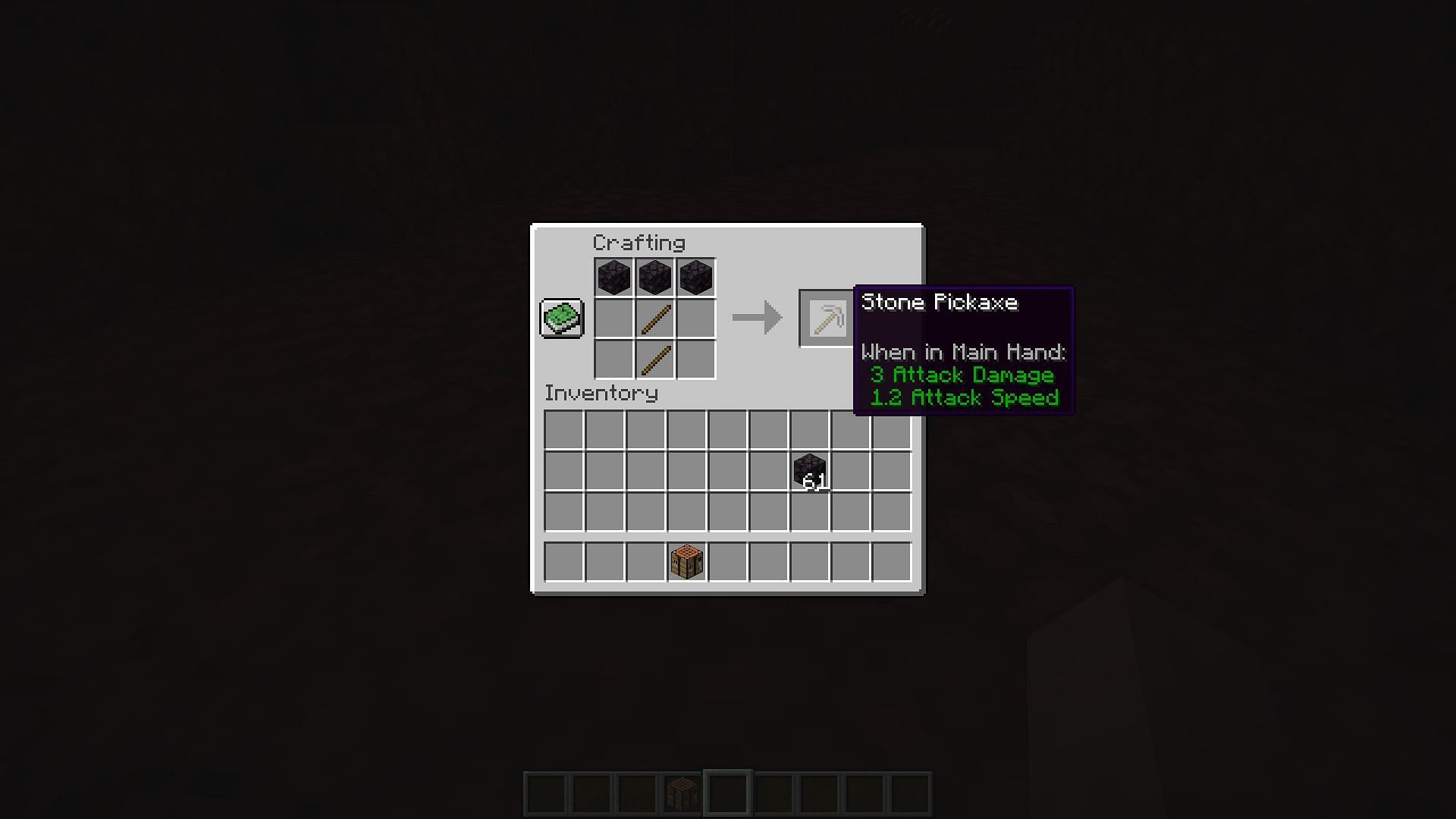 Blackstone being used to craft a stone pickaxe (Image via Minecraft)