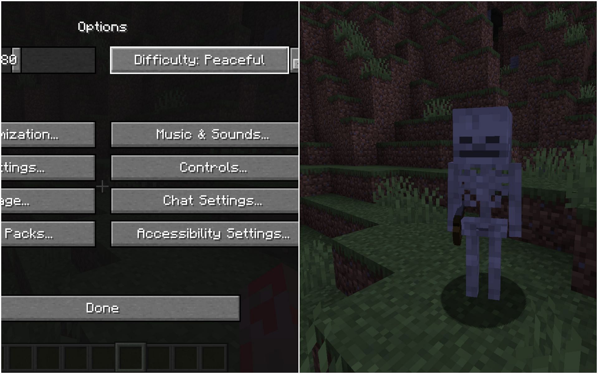 Peaceful mode removes most hostile mobs (Image via Minecraft)