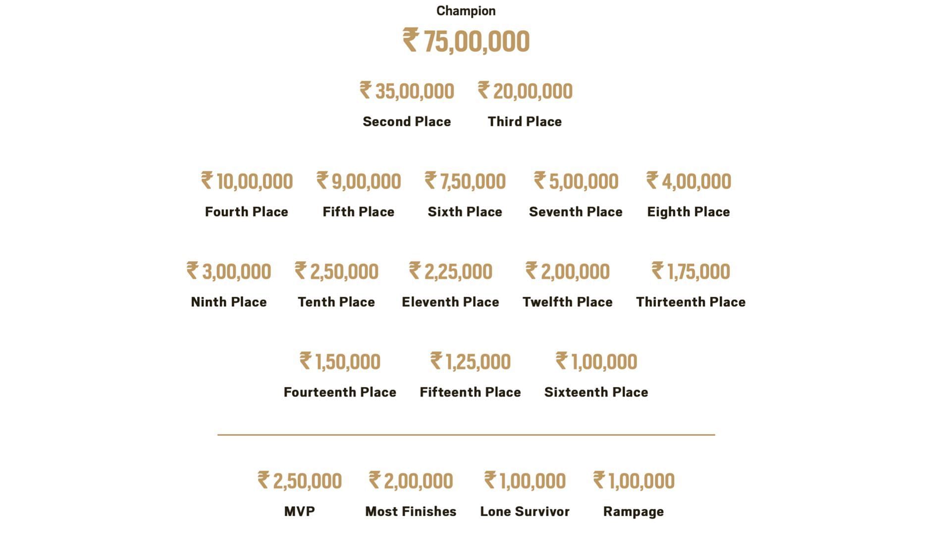 Grand finals prize pool distribution (Image via BGMI website)