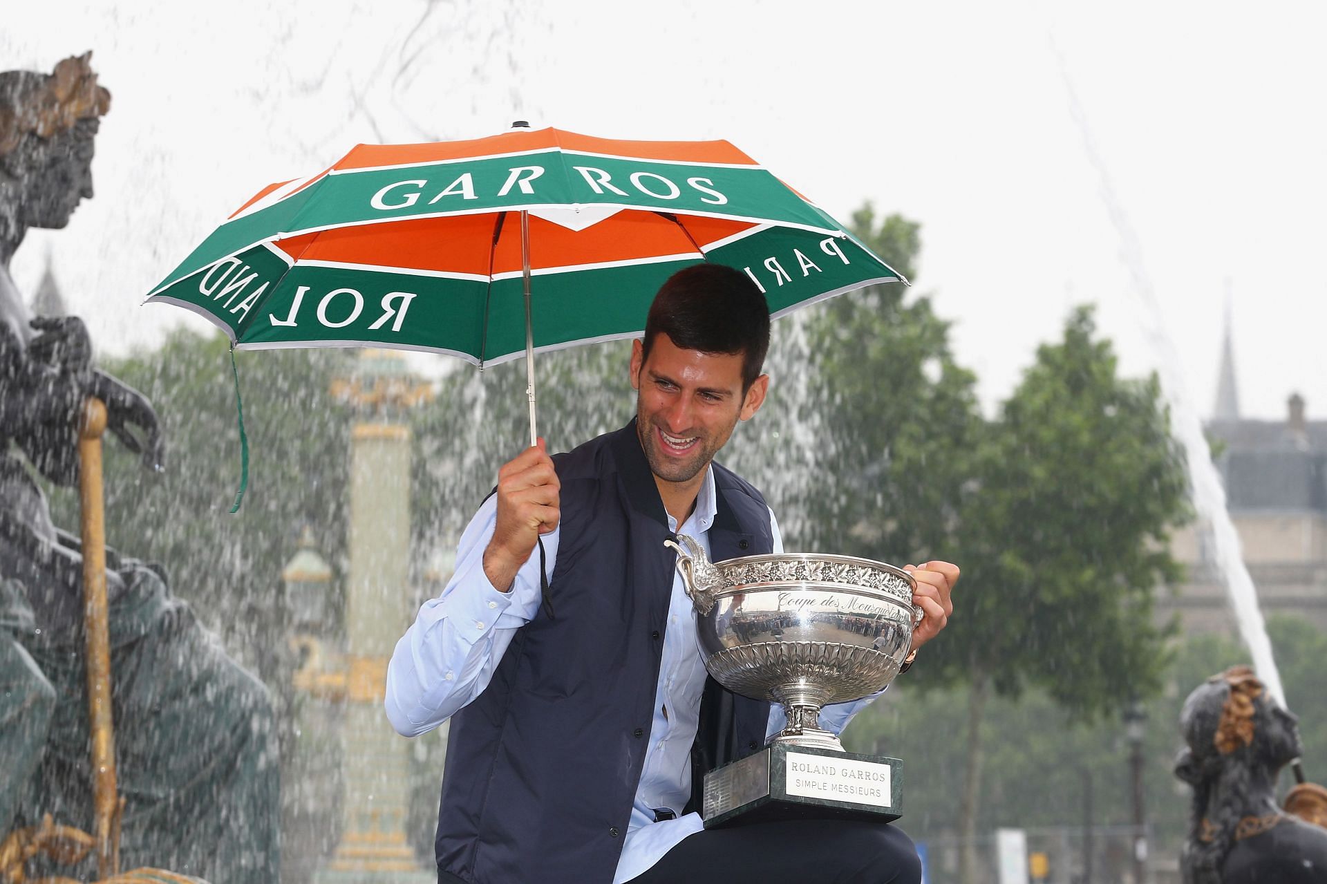 Novak Djokovic celebrates his first French Open title at Place de La Concorde in Paris.