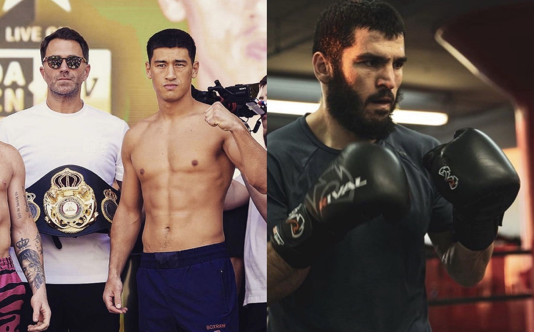 Eddie Hearn (left), Dmitry Bivol (middle), Artur Beterbiev (right) [Images via @eddiehearn, @arturbeterbiev on Instagram]