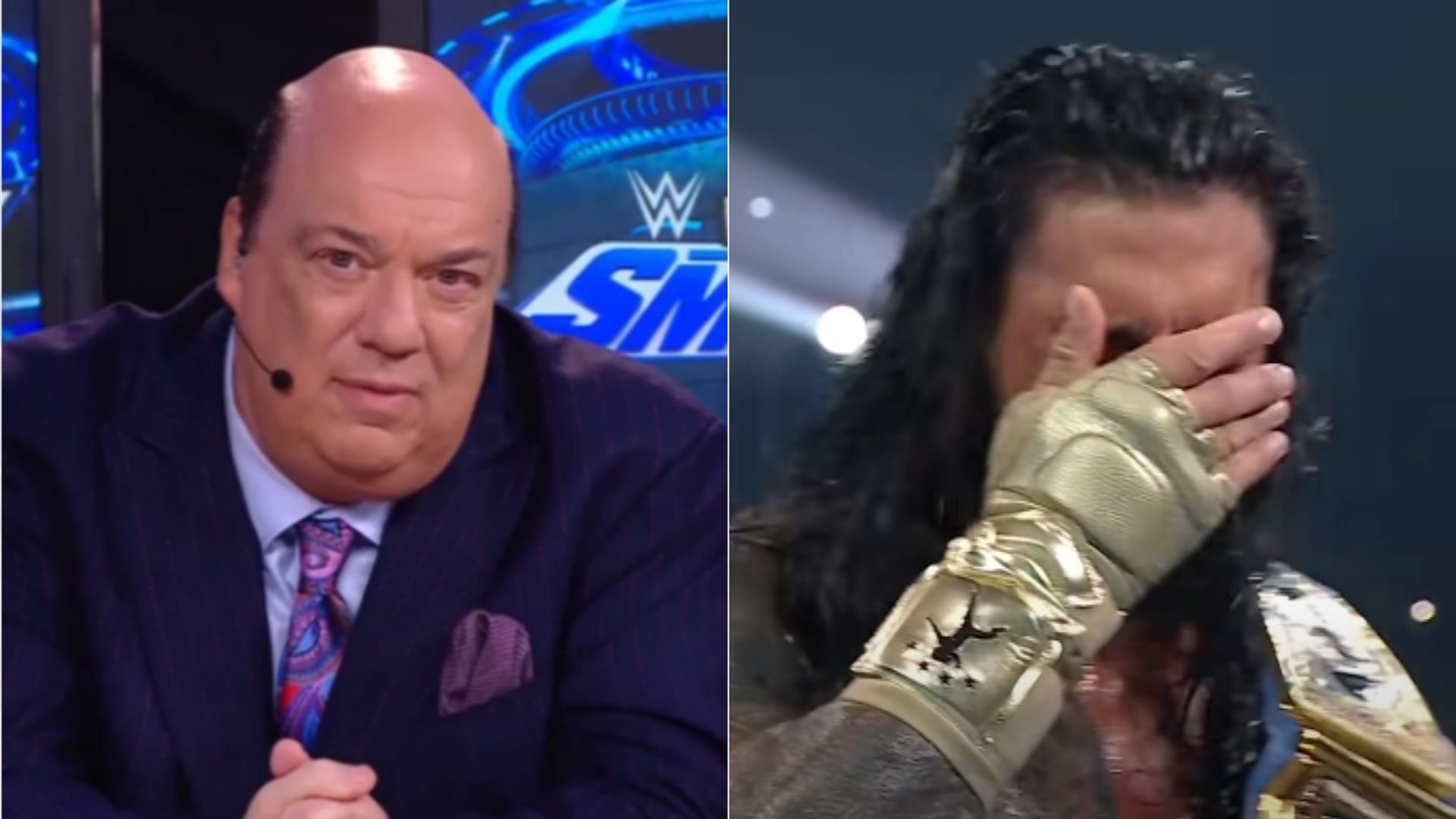 Paul Heyman (left); Roman Reigns (right)