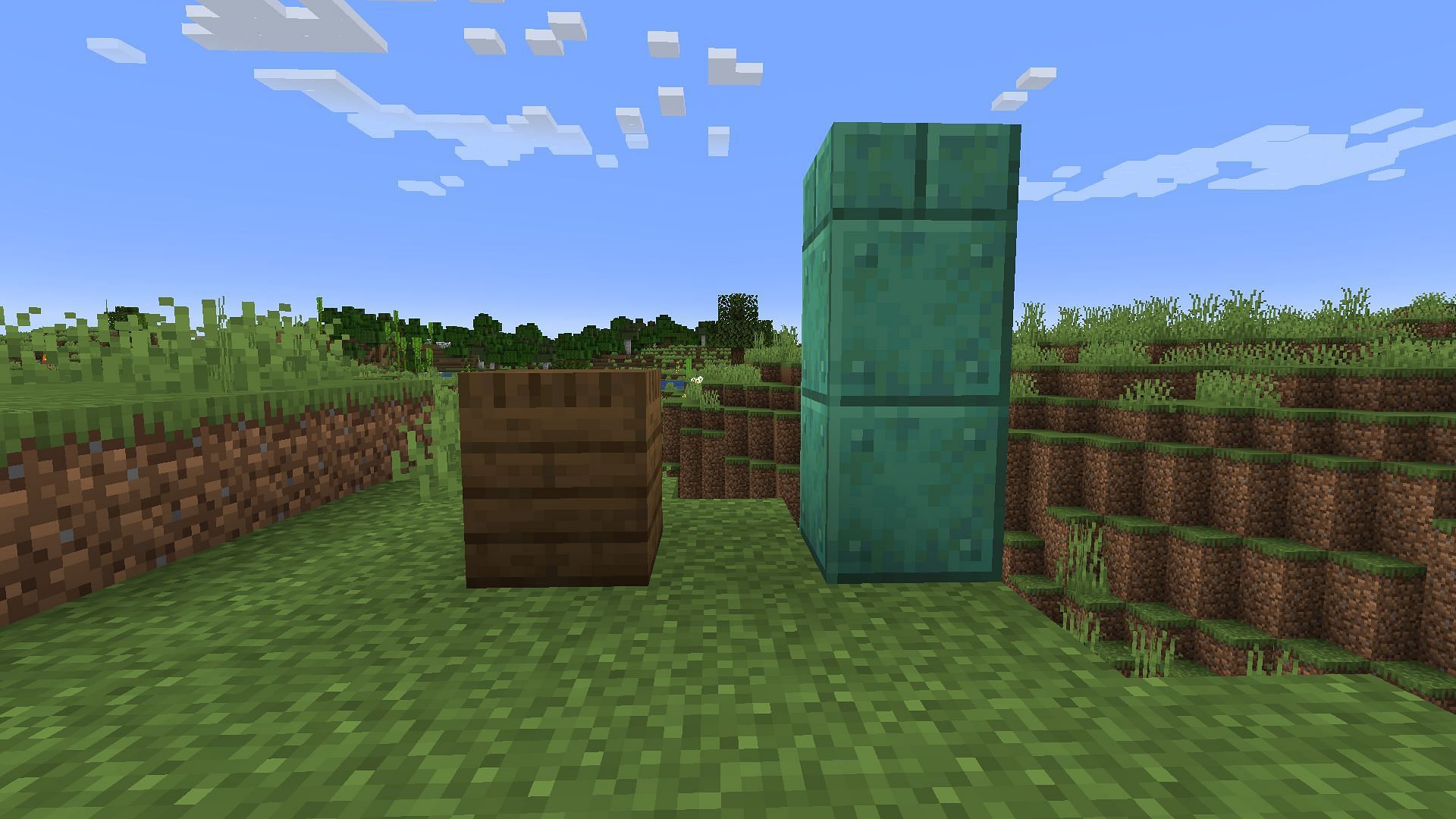 The base jump height vs Leaping 2 represented with blocks (Image via Minecraft)