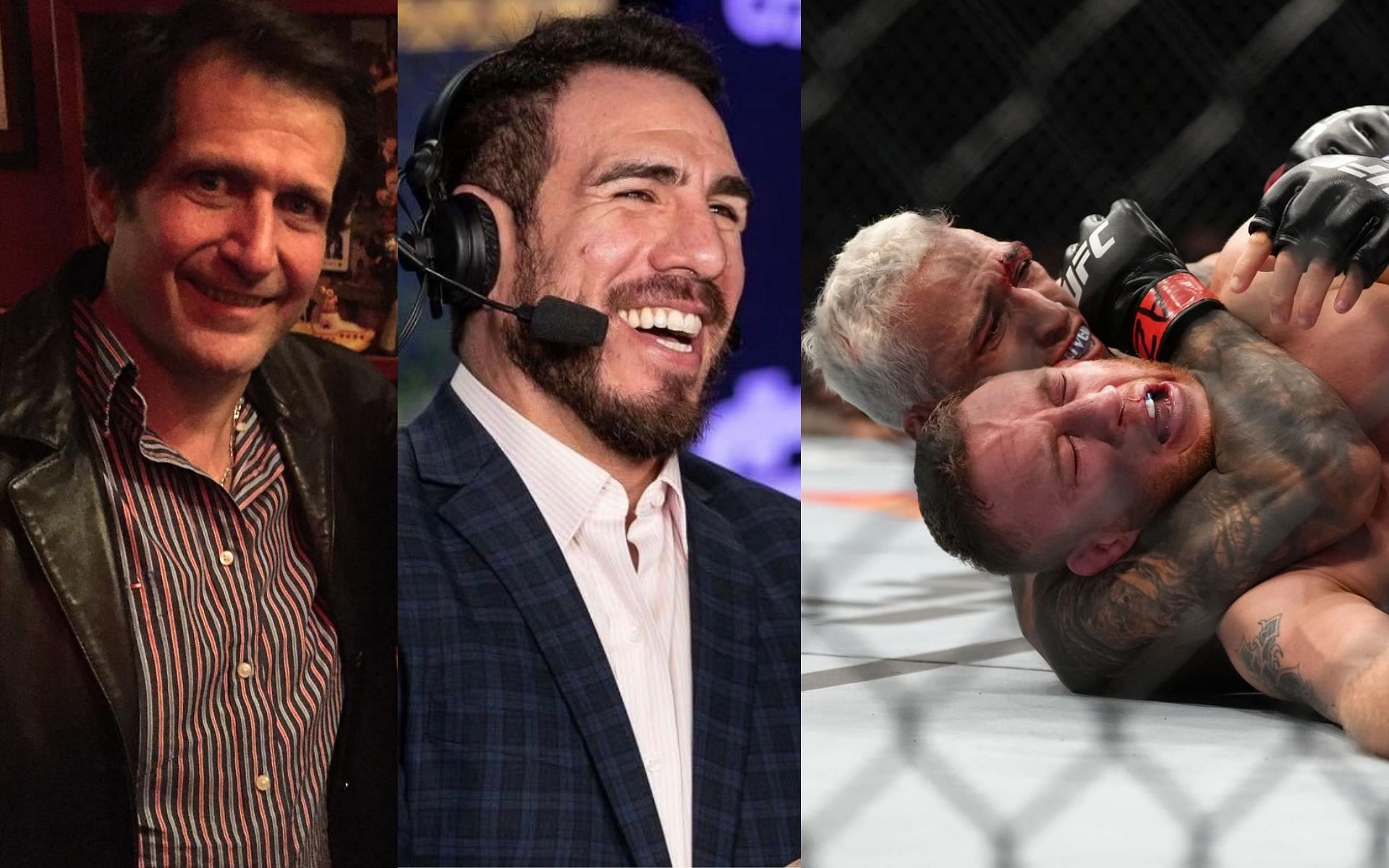 Ray Longo (left), Kenny Florian (middle), Charles Oliveira and Justin Gaethje (right)