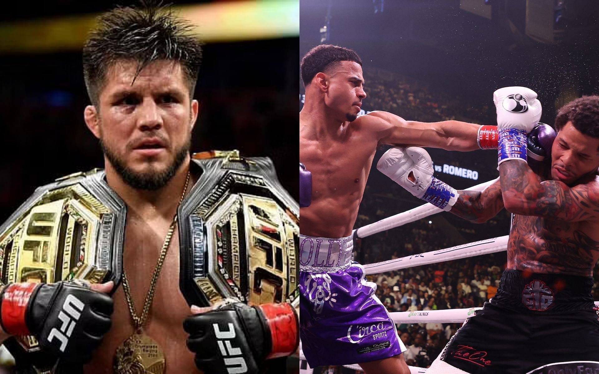 Henry Cejudo (left), Rolando Romero and Gervonta Davis (right)